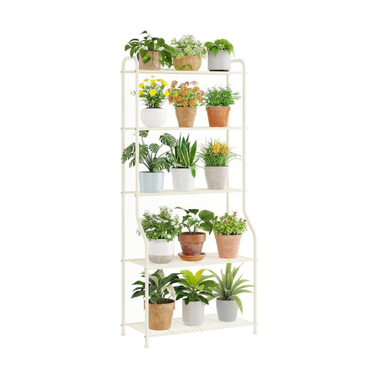5-Tier Corner Plant Stand, Metal Black Flower Pot Rack, Indoor Outdoor Heavy Duty Shelf (Cream, 5 Tier)