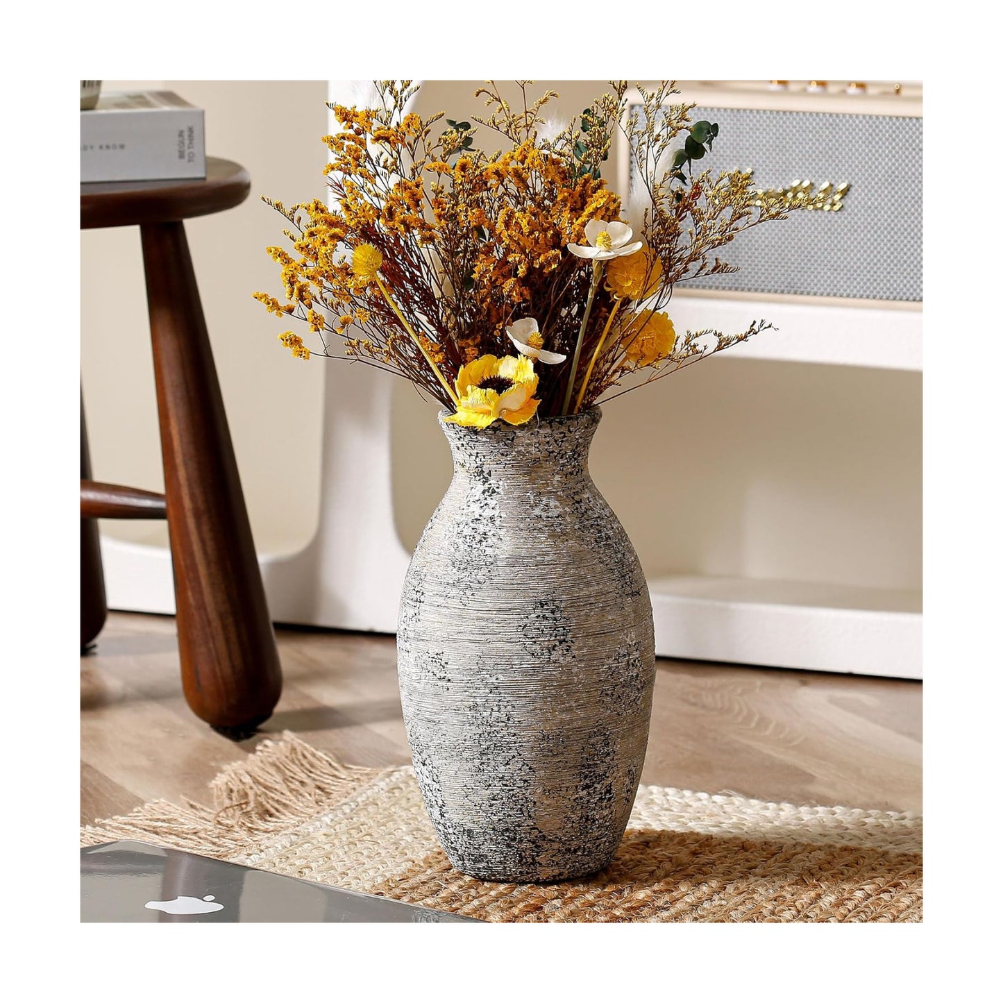 Ceramic Vase / Farmhouse Rustic Pottery Vases / Gray / 11 Inch
