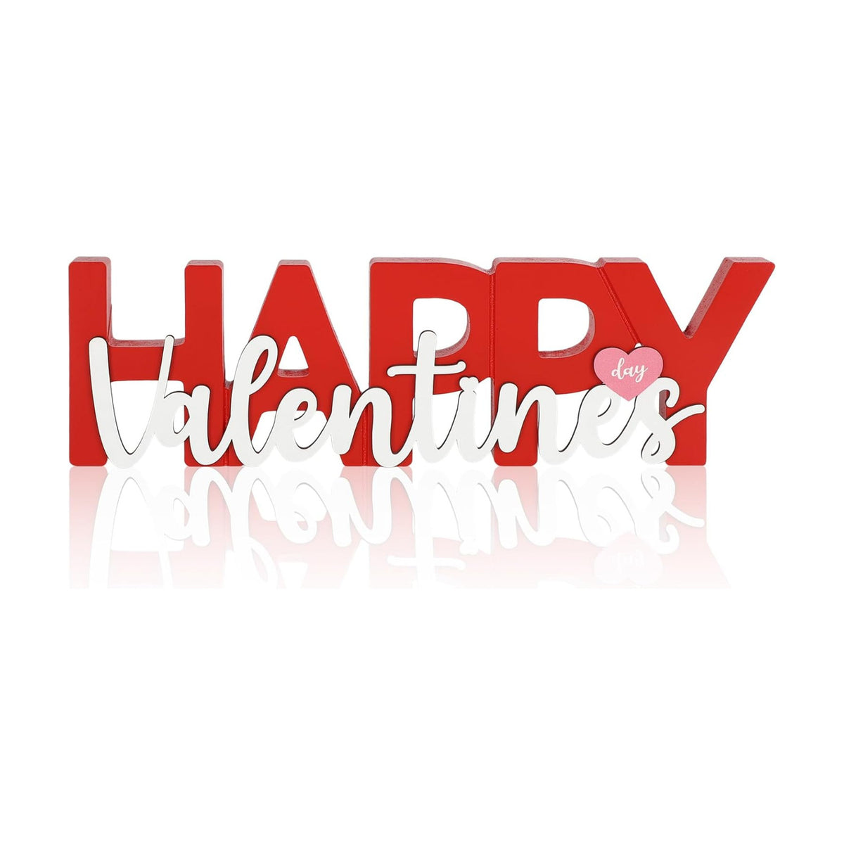 COCHIE Wooden Happy Valentine's Day Sign, Valentine Decorations for Home, Office, Shelf, Mantel, Indoor, Wood Heart Decor, Red Pink Table Top Party Decoration (Valentines)
