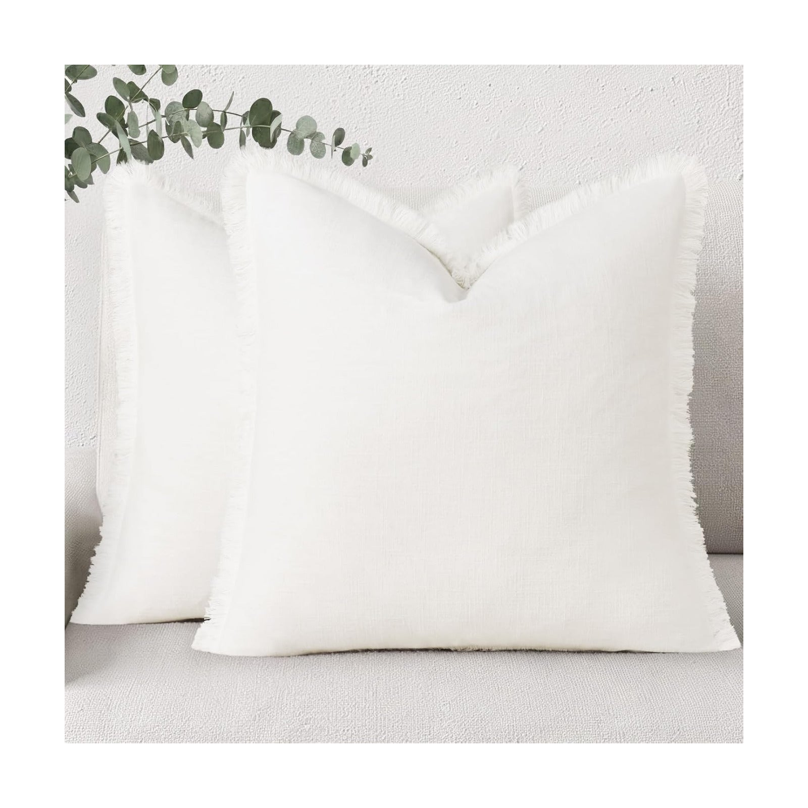 Summer Decorative Neutral Linen Fringe Throw Pillow Covers Pillow / Cream White / 18 x 18 / Set of 2