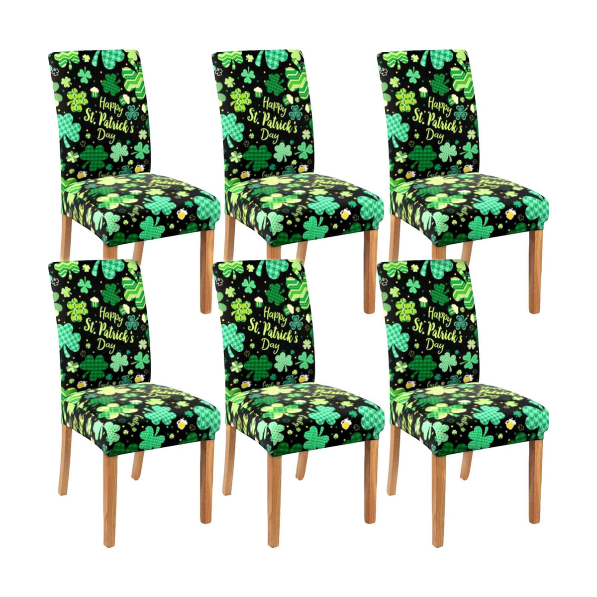 St Patricks Day Chair Covers Set of 6,Lucky Shamrock Chairs Slipcover for Dining Room, Removable Washable Breathable Cover in the Kitchen Restaurant Holiday Decor