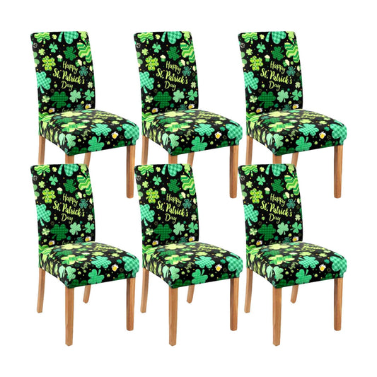 St Patricks Day Chair Covers Set of 6,Lucky Shamrock Chairs Slipcover for Dining Room, Removable Washable Breathable Cover in the Kitchen Restaurant Holiday Decor