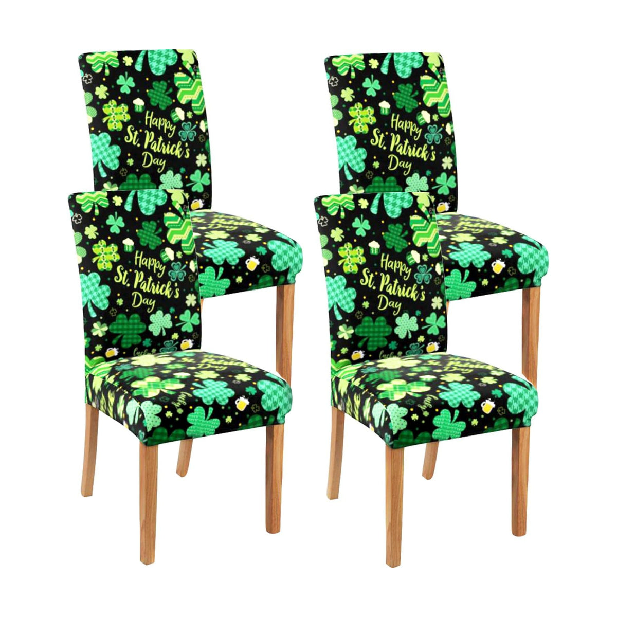 St Patricks Day Chair Covers Set of 4,Lucky Shamrock Chairs Slipcover for Dining Room, Removable Washable Breathable Cover in the Kitchen Restaurant Holiday Decor