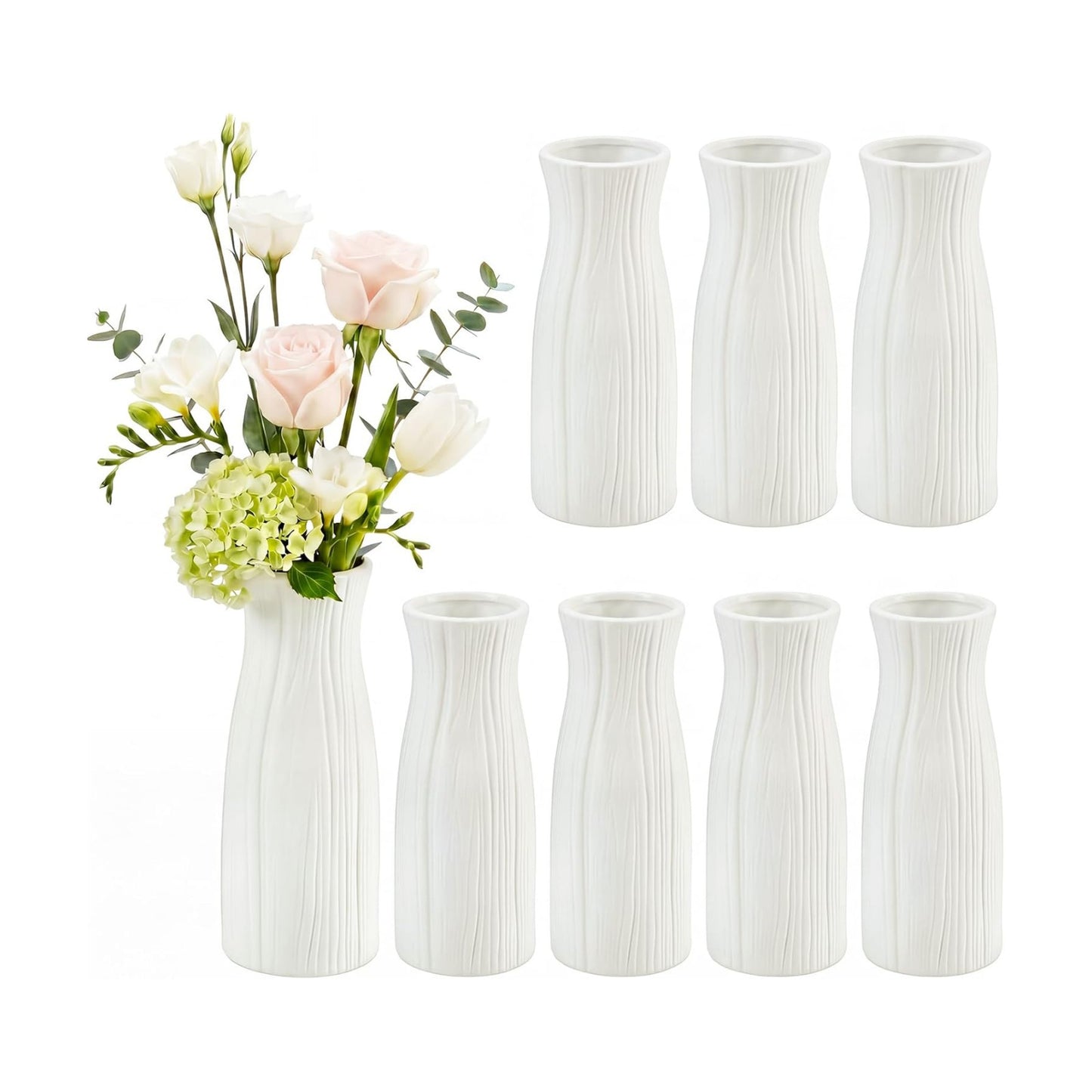 Ceramic Bud Vase / Trendy / White / Set of 8