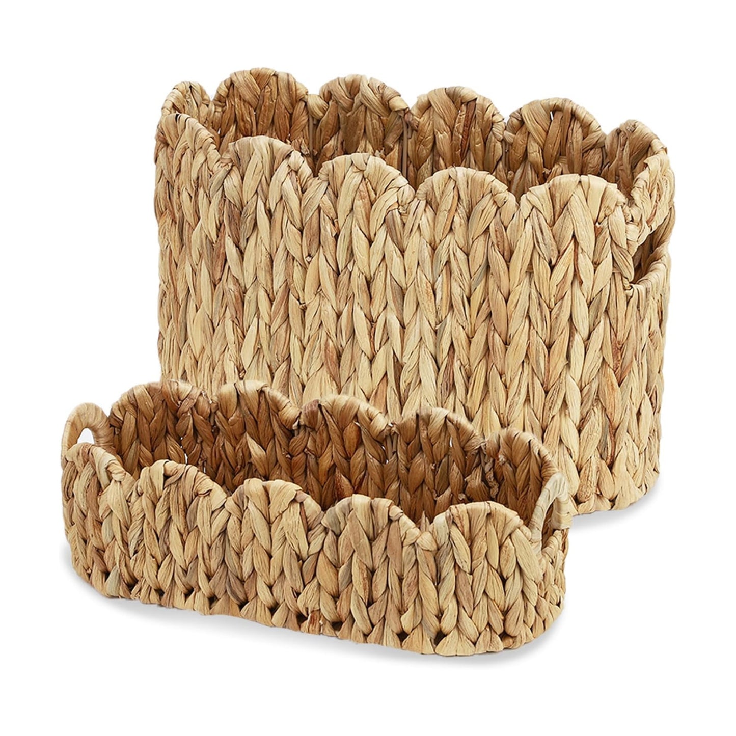 Scalloped Wicker Basket / 16.14in*6.7in*10.62in,14.17in*6.7in*4.7in / Set of 2