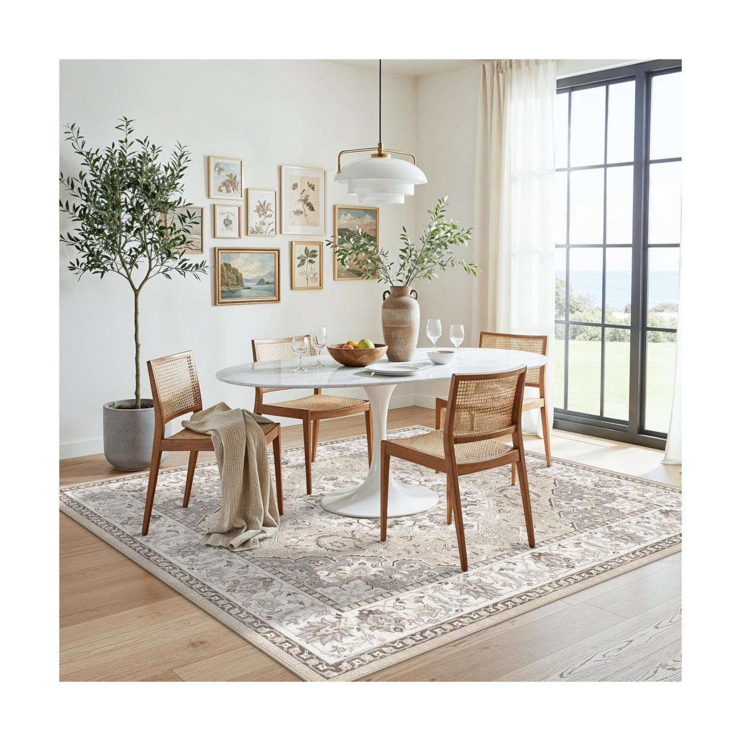 4x4 Washable Square Area Rug: Soft Entryway Kitchen Carpet with Non-Slip Backing Neutral Bathroom Nursery Floor Mat