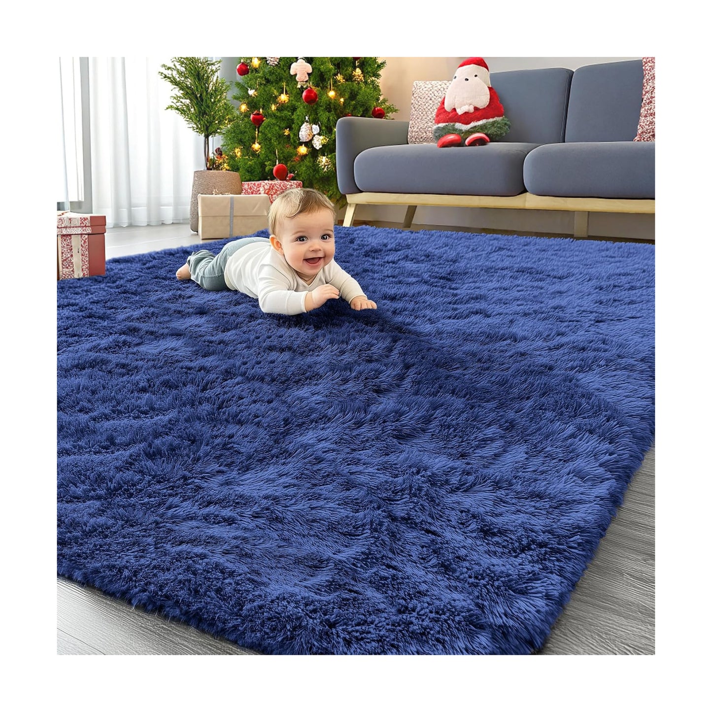OLANLY 5x5 Area Rugs for Living Room Bedroom, Machine Washable Soft Fluffy Shaggy Bedside Rug, Indoor Floor Carpet for
