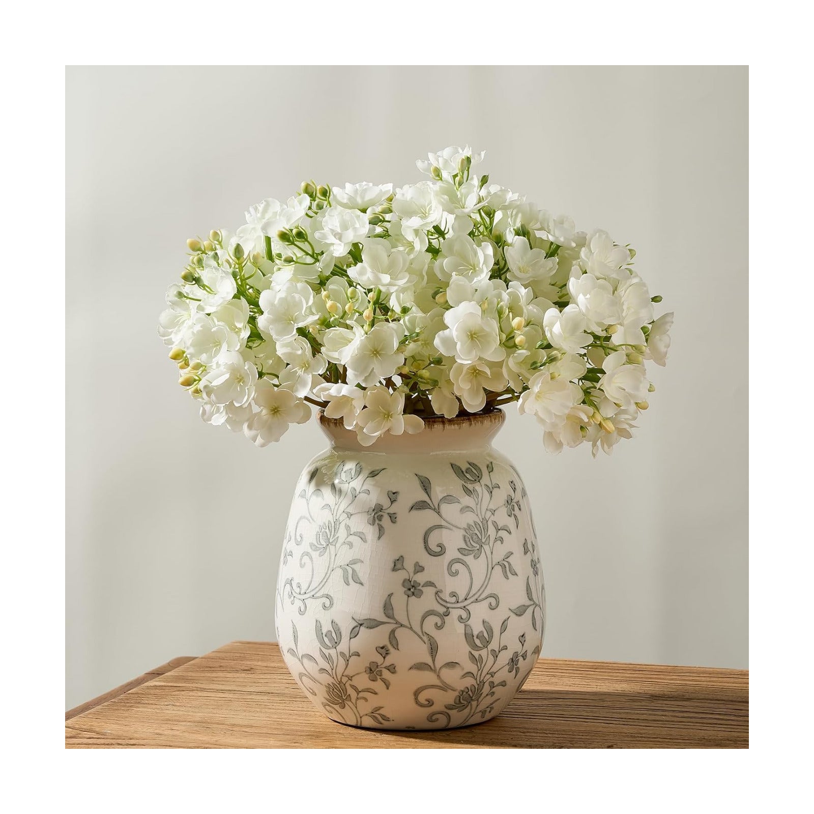 Ceramic Vintage Pastoral Vase / 18077-gray Floral / 7.2 Inch