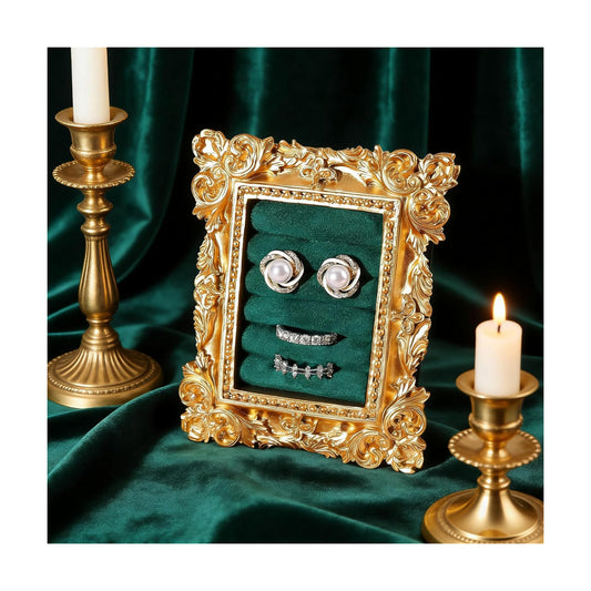 Vintage Ring Holder Rectangle Gold Velvet Display Stand / Mpf05-gold Green