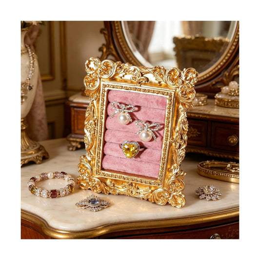 Vintage Ring Holder Rectangle Gold Velvet Display Stand / Mpf05-gold Pink