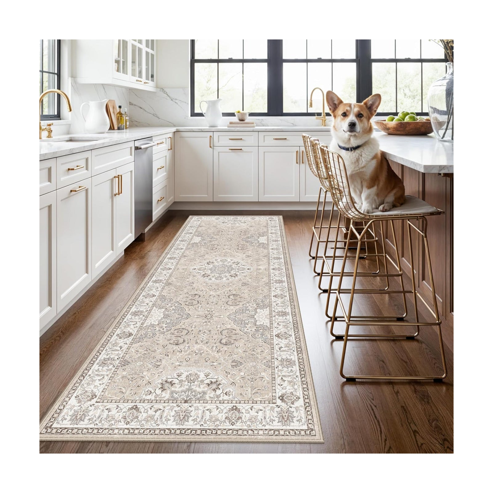 Washable 3x8 Kitchen Runner Rug: Indoor Oriental Hallway Carpet Low-Pile Stain Resistant Entryway Bathroom Area Rug Non