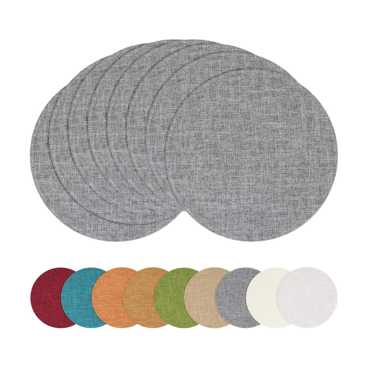 Cotton Linen 15 Inch Round Cloth Place mats, Set of 8, Dark Grey | Washable Table Mats, Heat Resistant, Reversible