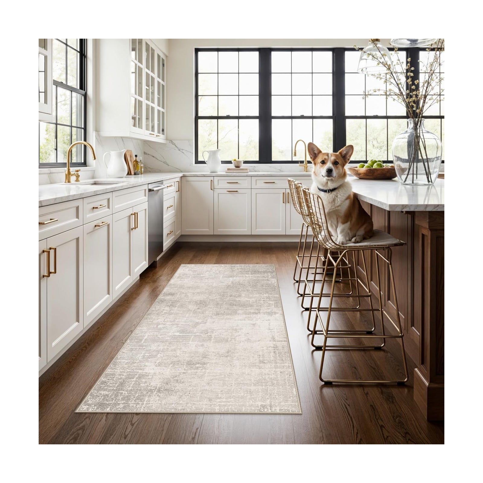 Washable 3x5 Kitchen Area Rug: Non-Slip Abstract Water-Resistant Entryway Doormat Soft Sink Fridge Bedroom Carpet Low