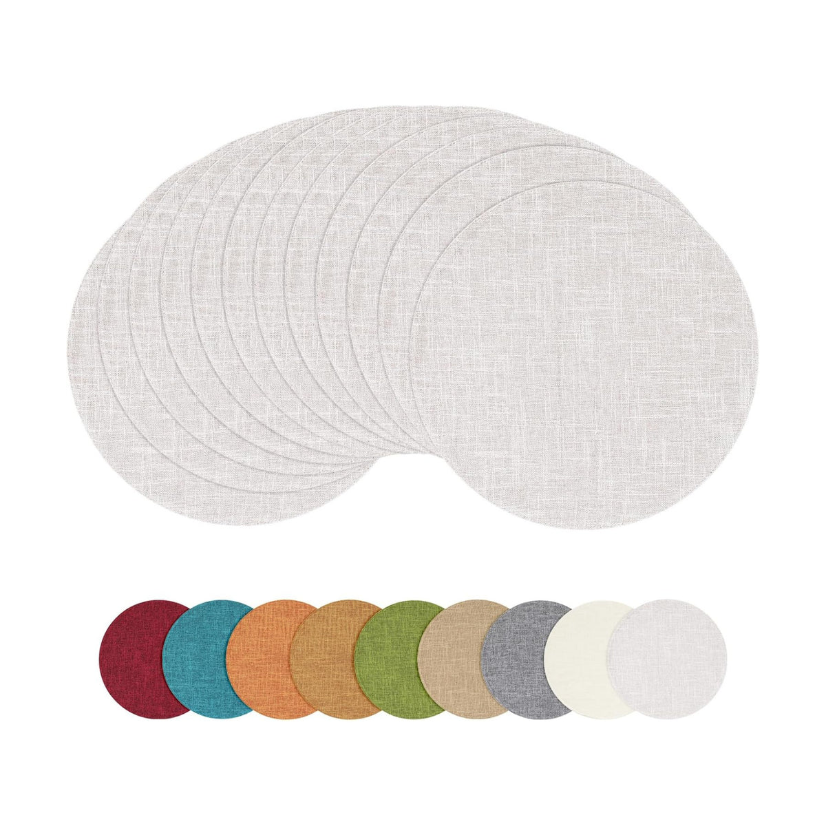 Cotton Linen 15 Inch Round Cloth Place mats, Set of 12, Beige | Washable Table Mats, Heat Resistant, Reversible