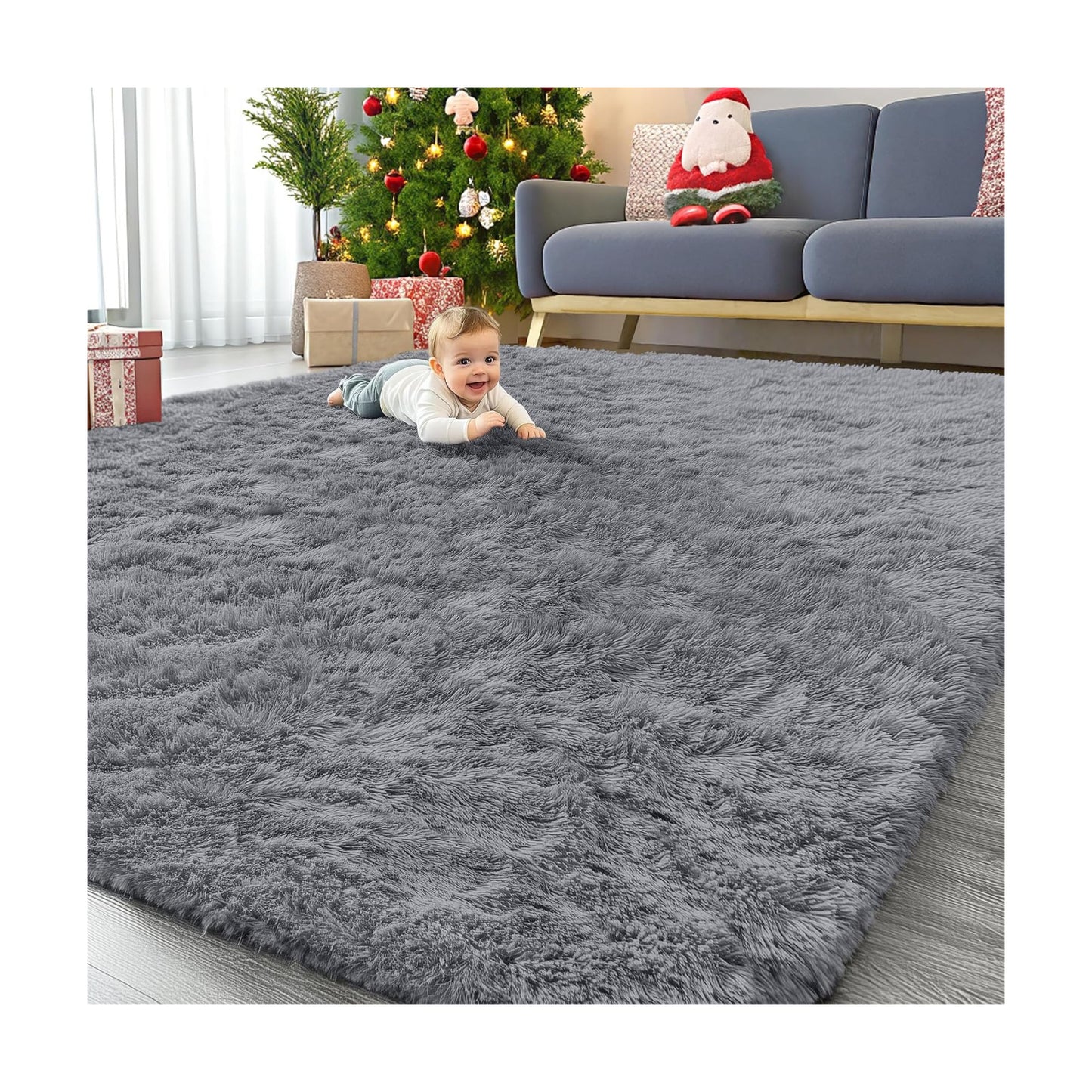 OLANLY 7x7 Machine Washable Large Area Rugs for Living Room, Bedroom, Soft Fluffy Shaggy Bedside Rug, Indoor Floor