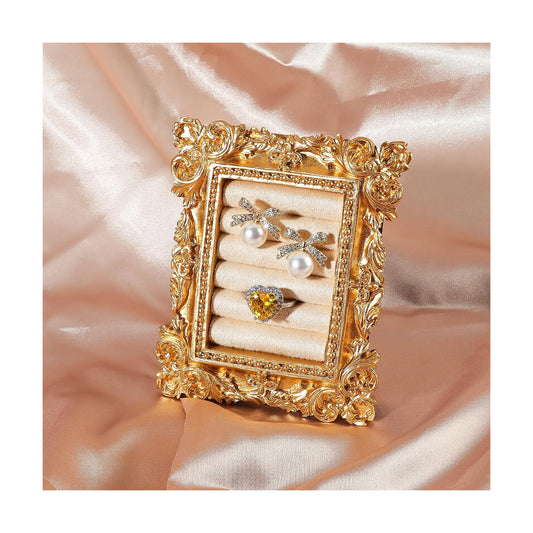 Vintage Ring Holder Rectangle Gold Velvet Display Stand / Mpf05-gold White