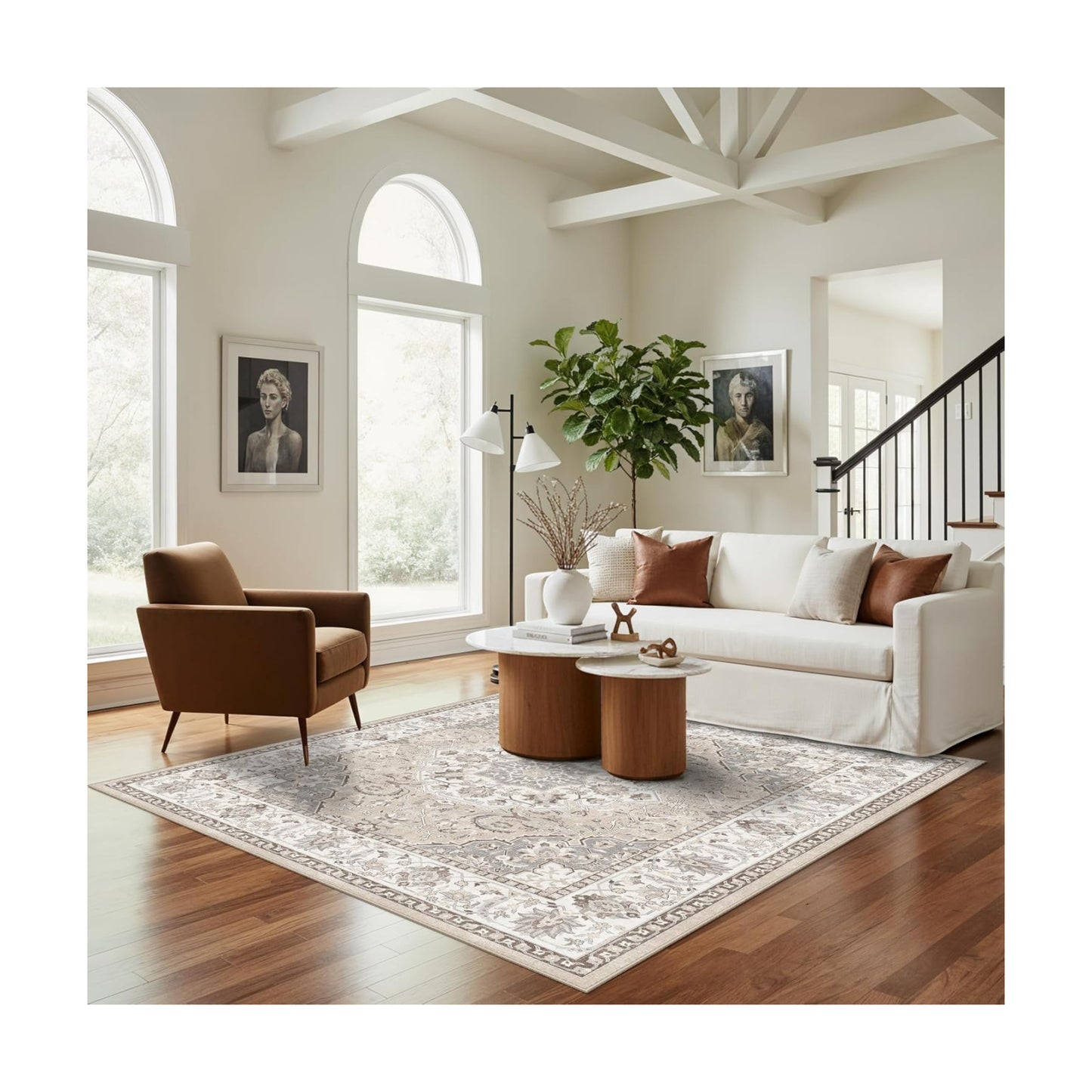 Washable 5x5 Square Area Rugs: Indoor Non-Slip Entryway Kitchen Rugs Oriental Stain-Resistant Bathroom Laundry Floor