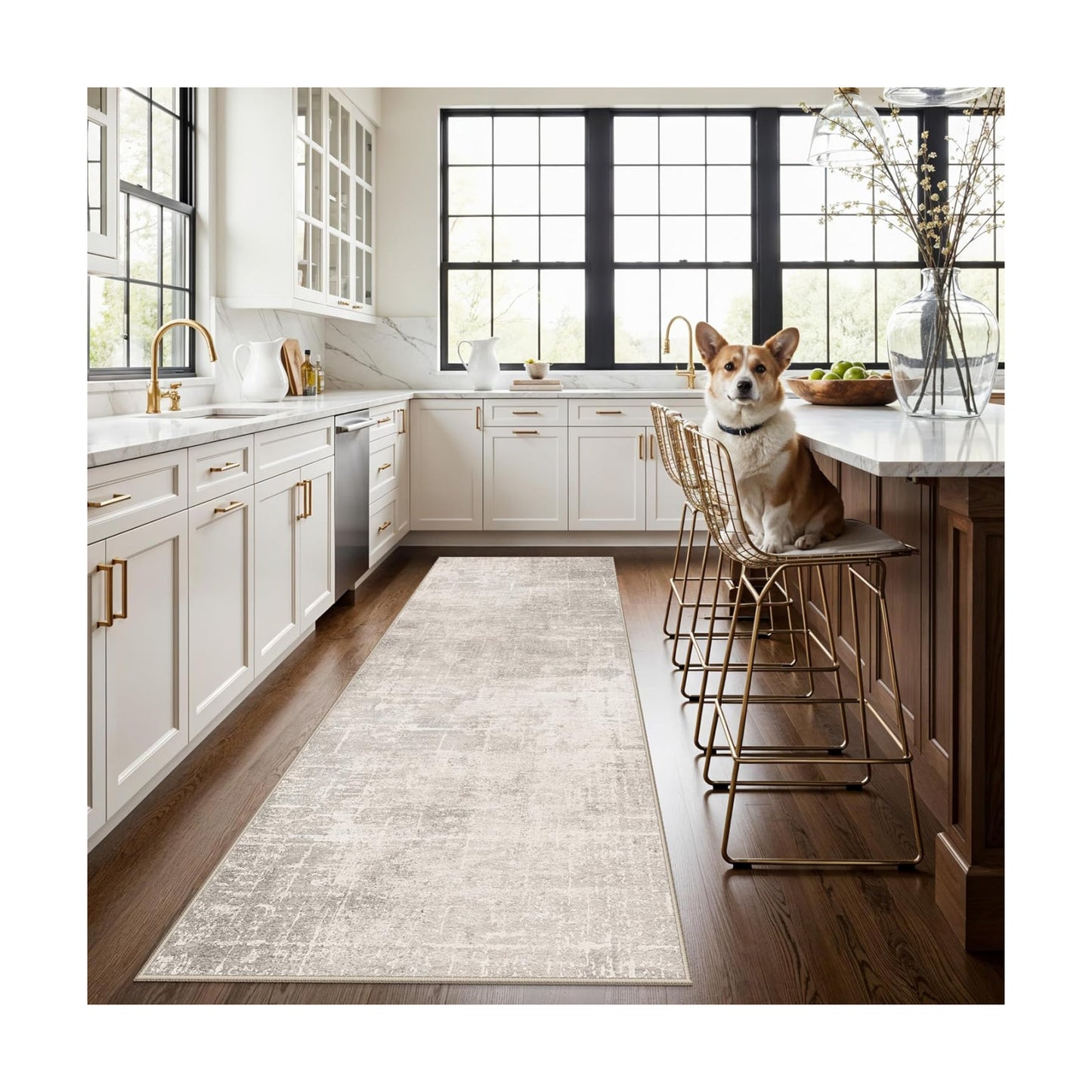 Hallway 3x8 Washable Runner Rug: Abstract Stain Resistant Entryway Kitchen Area Rugs Farmhouse Soft Bathroom Bedroom
