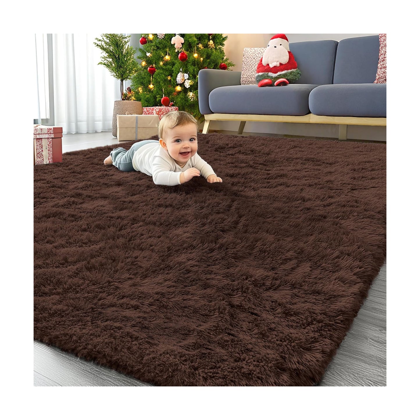 OLANLY 7x10 Machine Washable Large Area Rugs for Living Room, Bedroom, Soft Fluffy Shaggy Bedside Rug, Indoor Floor