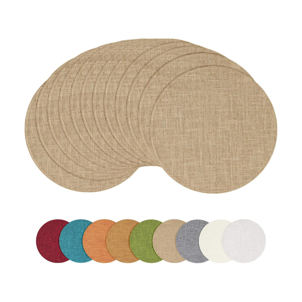 Cotton Linen 15 Inch Round Cloth Place mats, Set of 12, Linen | Washable Table Mats, Heat Resistant, Reversible