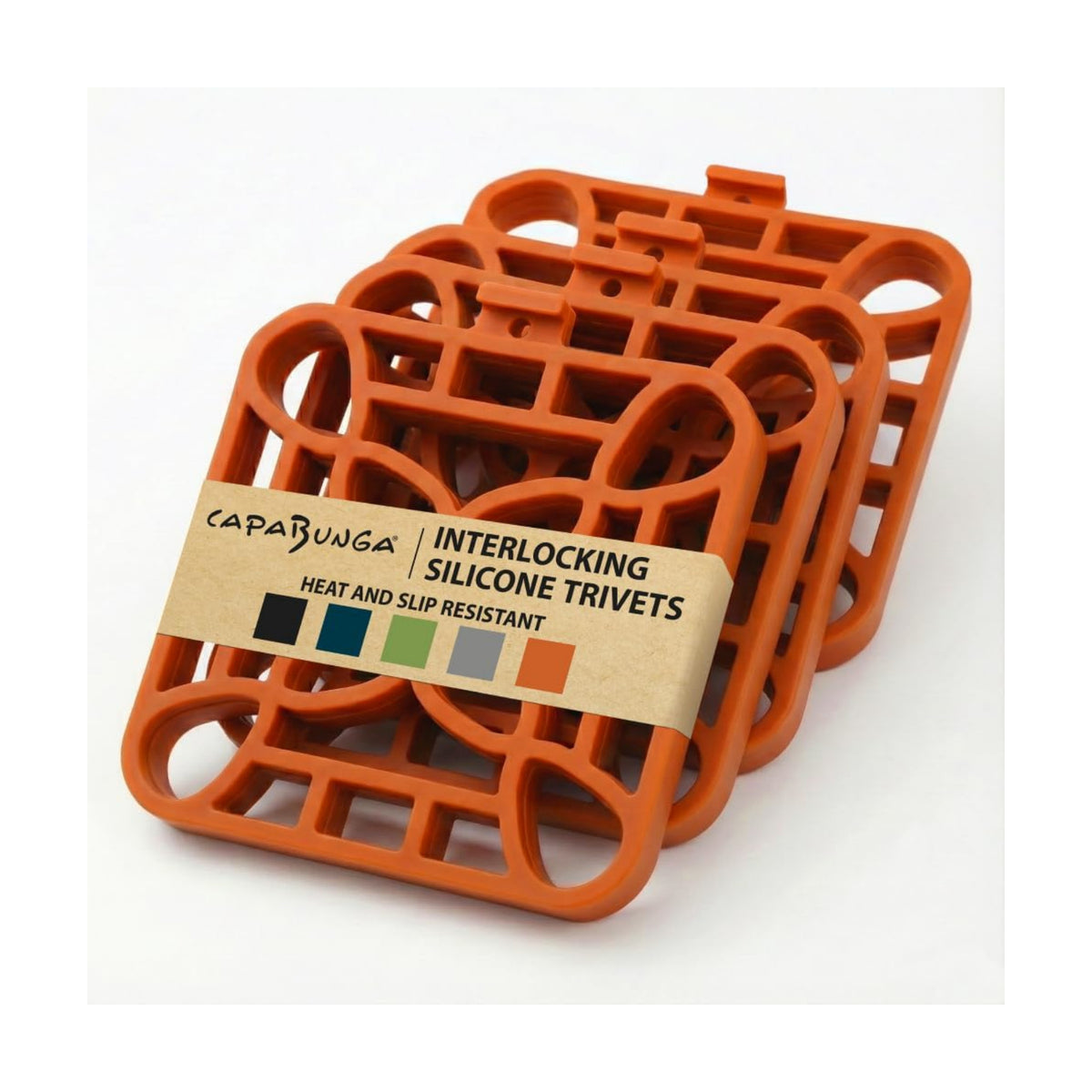 4-Pack Trivets for Hot Dishes - Orange Interlocking Hot Pads for Kitchen, Coffee Bar Essentials, Silicone Mats for