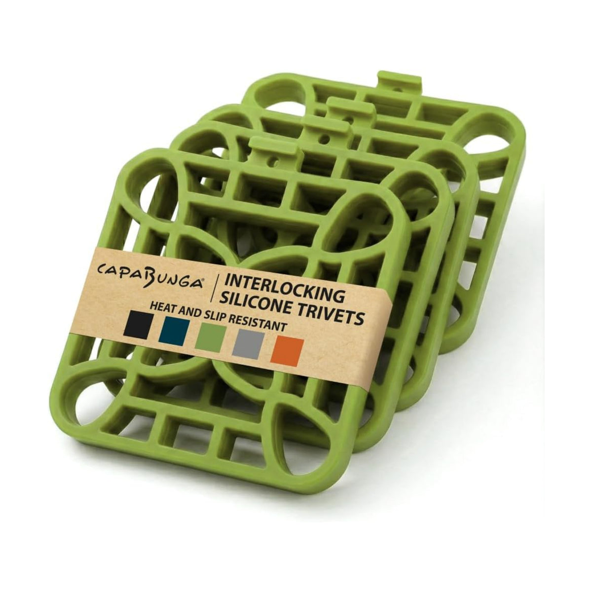 4-Pack Trivets for Hot Dishes - Green Interlocking Hot Pads for Kitchen, Coffee Bar Essentials, Silicone Mats for