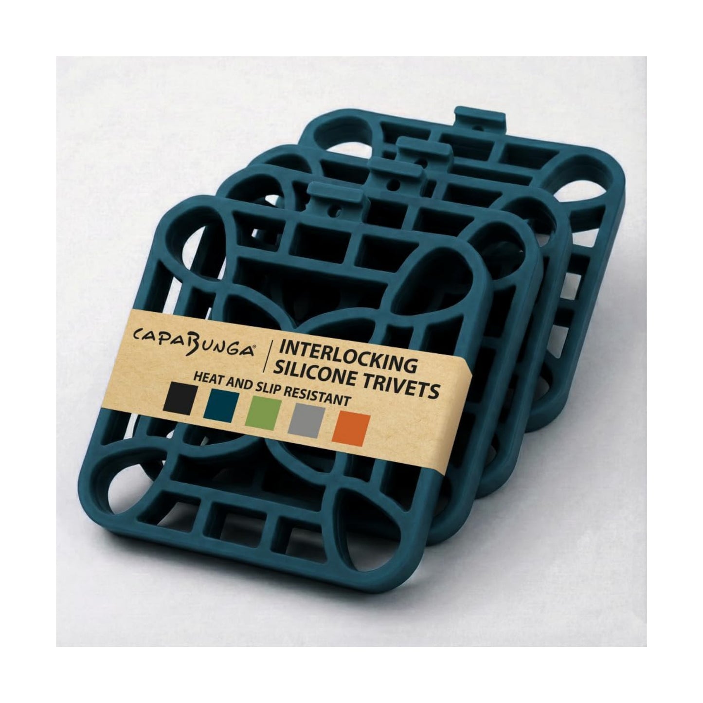 4-Pack Trivets for Hot Dishes - Blue Interlocking Hot Pads for Kitchen, Coffee Bar Essentials, Silicone Mats for