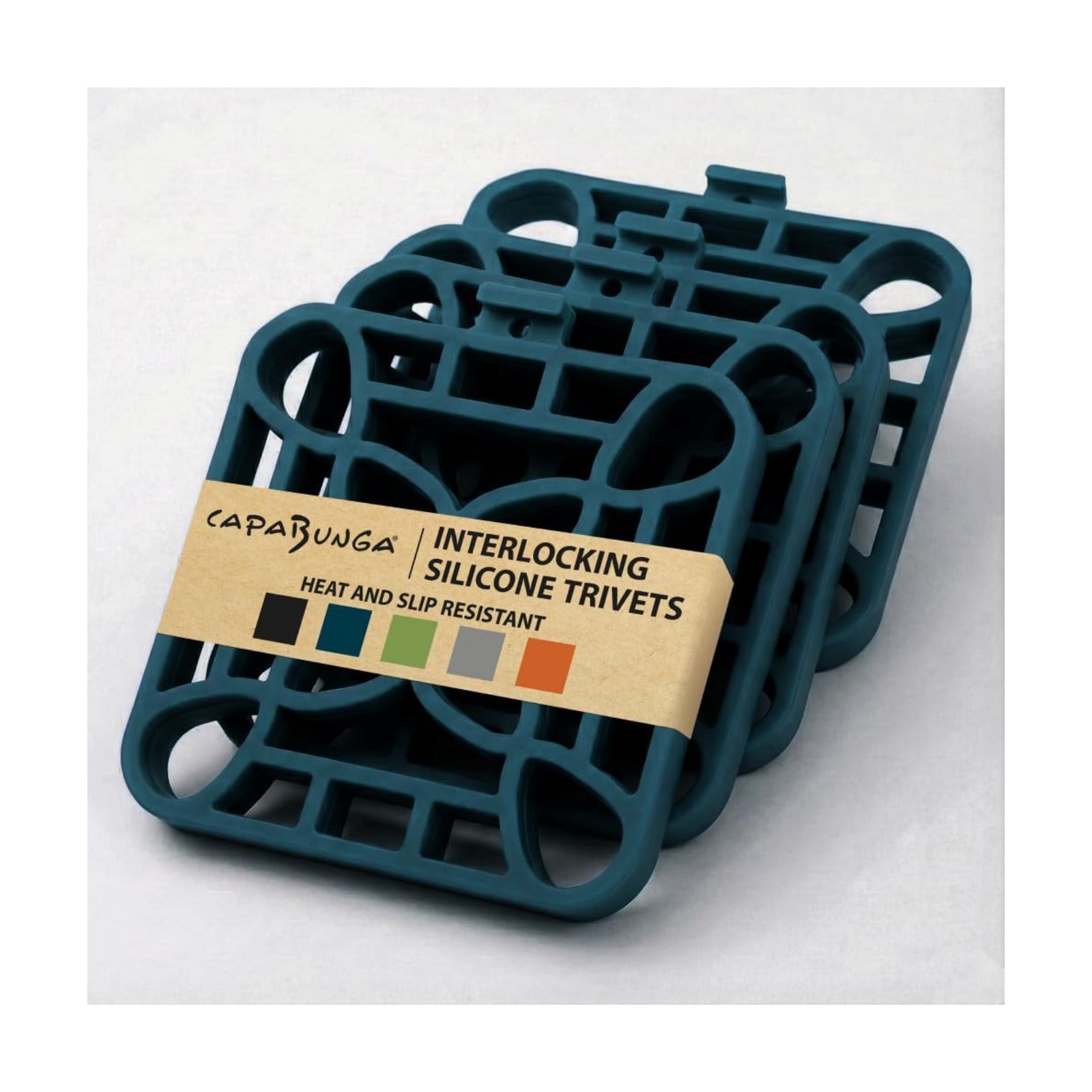 4-Pack Trivets for Hot Dishes - Blue Interlocking Hot Pads for Kitchen, Coffee Bar Essentials, Silicone Mats for