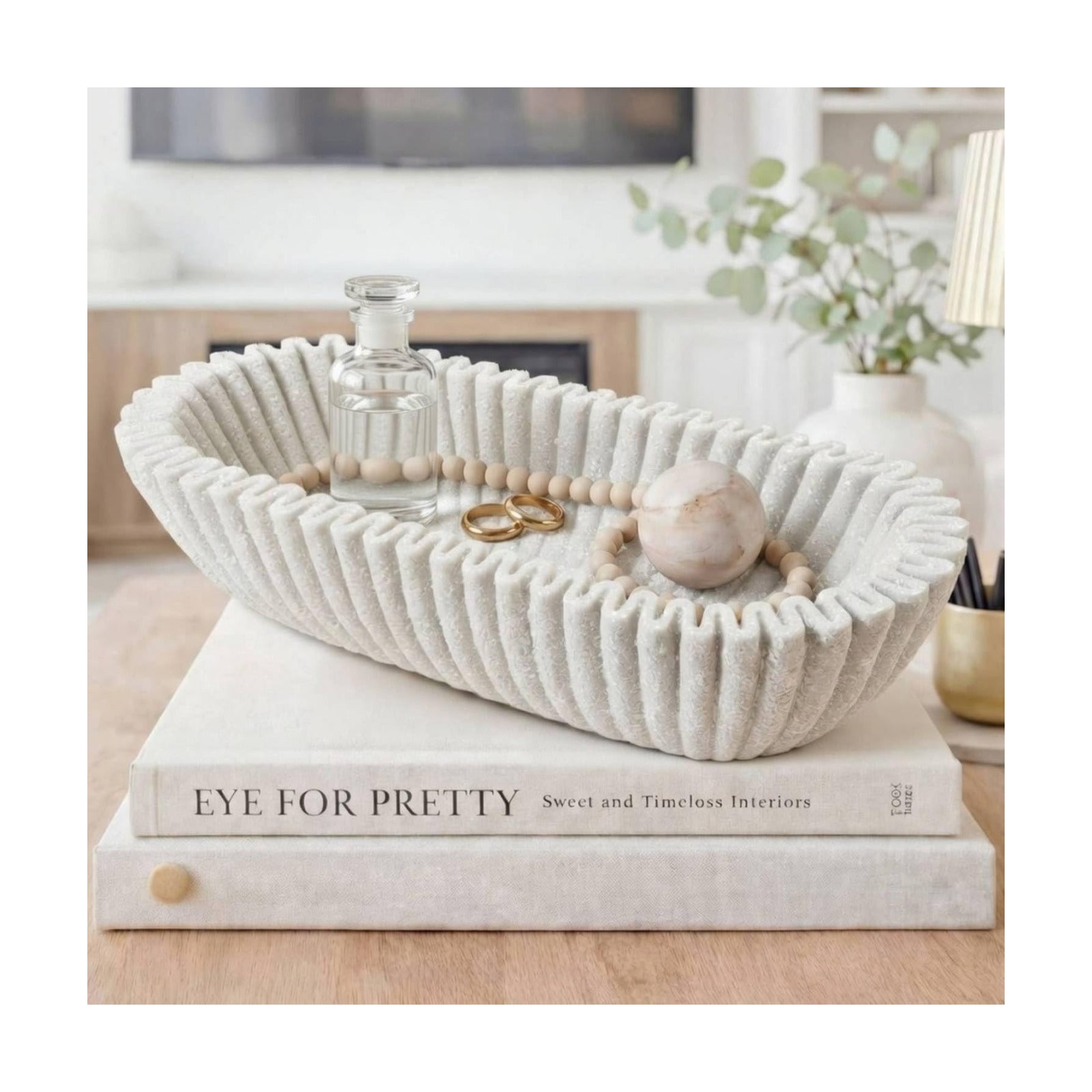 Large Decorative Bowl / White / Oval