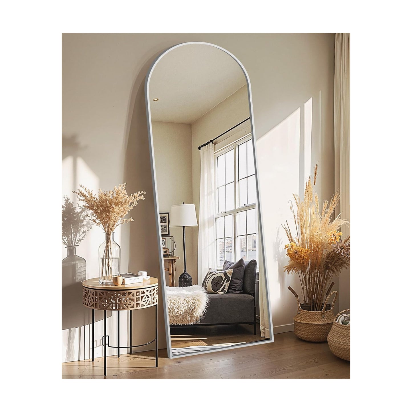 Delma Arched Full Length Mirror with Stand, 69x24 Silver Floor Mirror