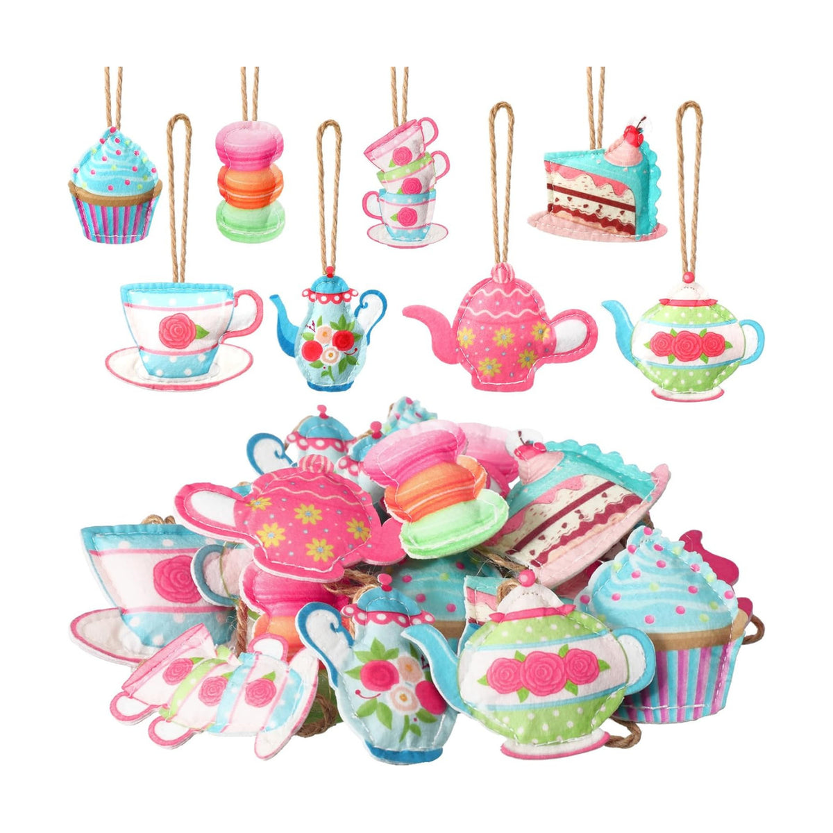 SmoothNovelty 24 Pcs Tea Party Decoration Felt Hanging Ornaments Spring Tea Time Hanging Decoration Teacup Cupcake Teapot Ceiling Decor for Mothers Day Wedding Princess Birthday Talking Party Favor