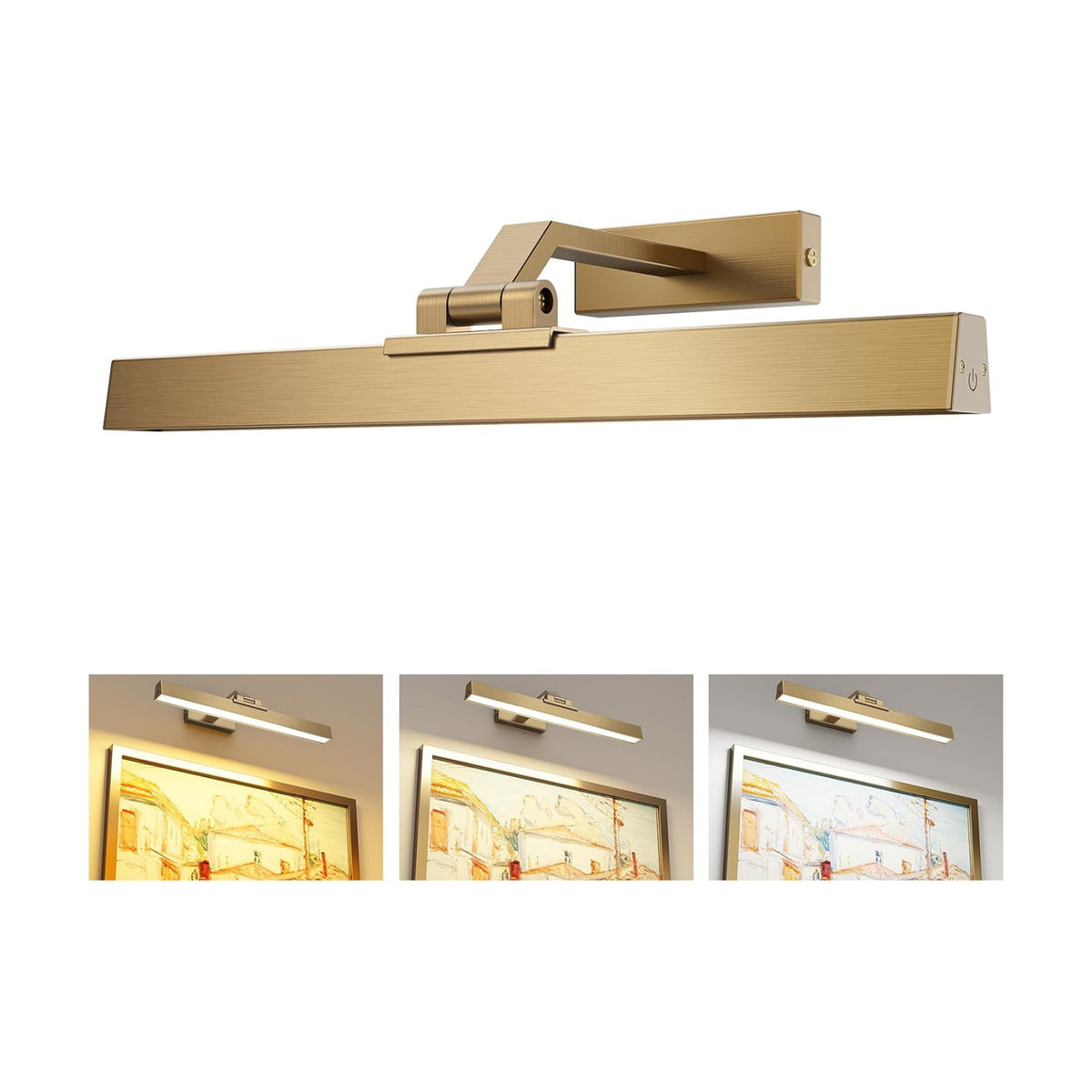 Picture Lights for Wall, Brass Battery Operated Picture Light 16in Art Light CCT Dimmable Recharging Battery Wall Light