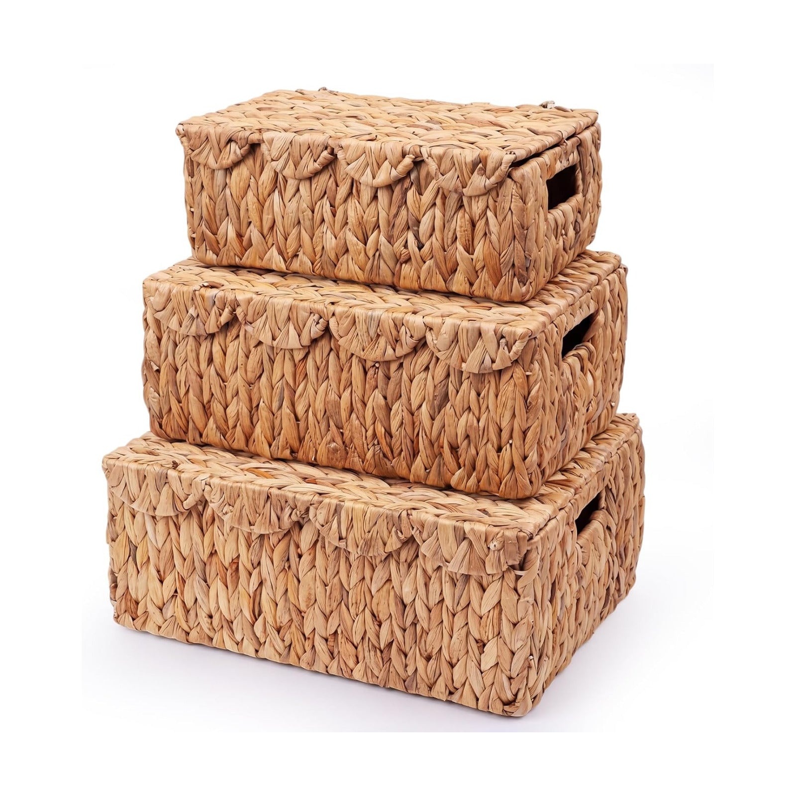 Large Wicker Storage Baskets / Natural Color / Water Hyacinth / Set of 3