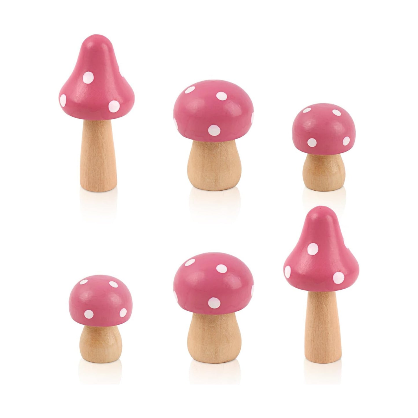 Mini Wooden Mushrooms Fairy Garden Accessories for Miniature Garden Flower Pots / Set of 6