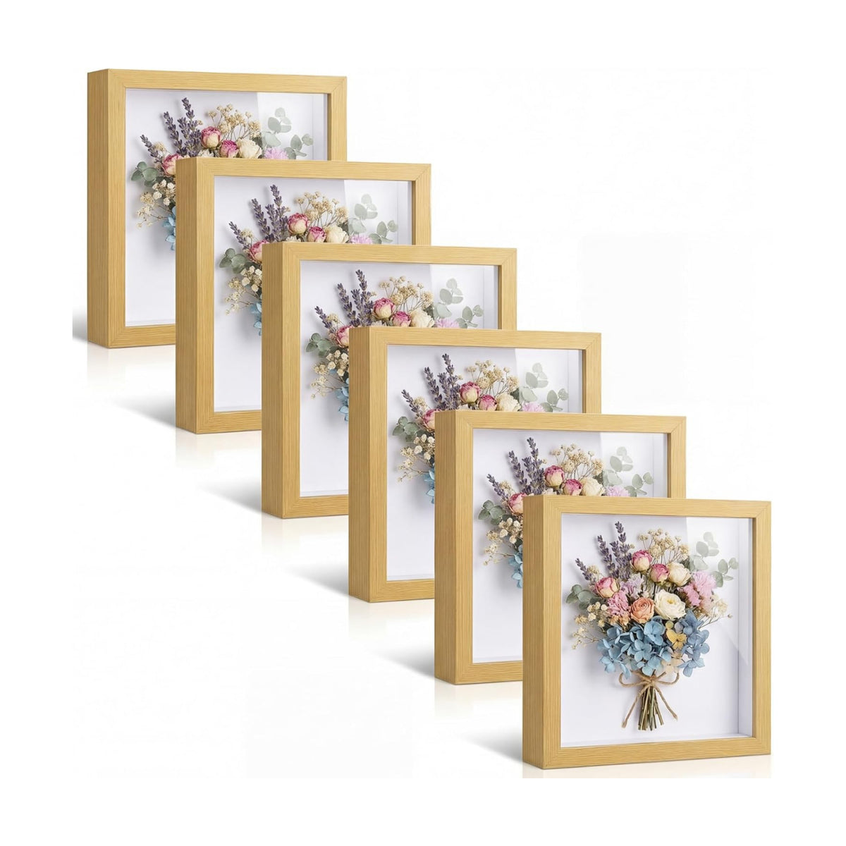 6 Pieces Shadow Box Picture Frame, Wood Color, 5 X 5 Inch | Deep Display Case for Graduation Medals Wedding Crafts Pins