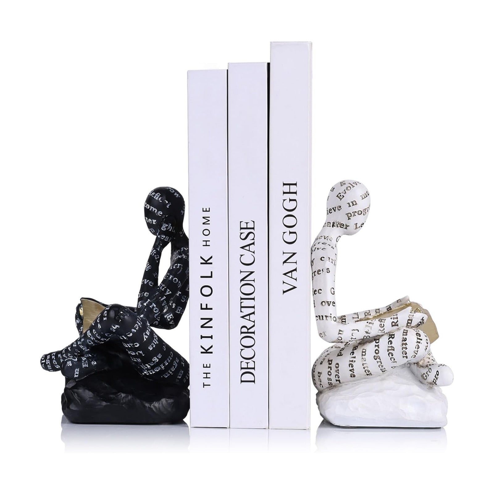 Modern Abstract Thinker Book Ends / Black White / Set of 2