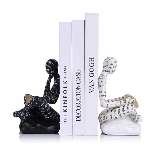 Modern Abstract Thinker Book Ends / Black White / Set of 2