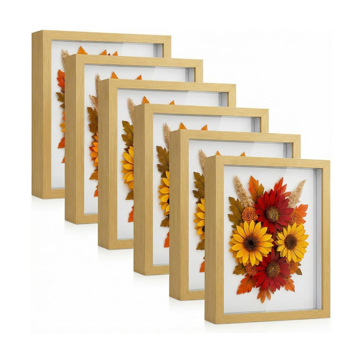6 Pieces Shadow Box Picture Frame, Wood Color, 5 X 7 Inch | Deep Display Case for Graduation Medals Wedding Crafts Pins