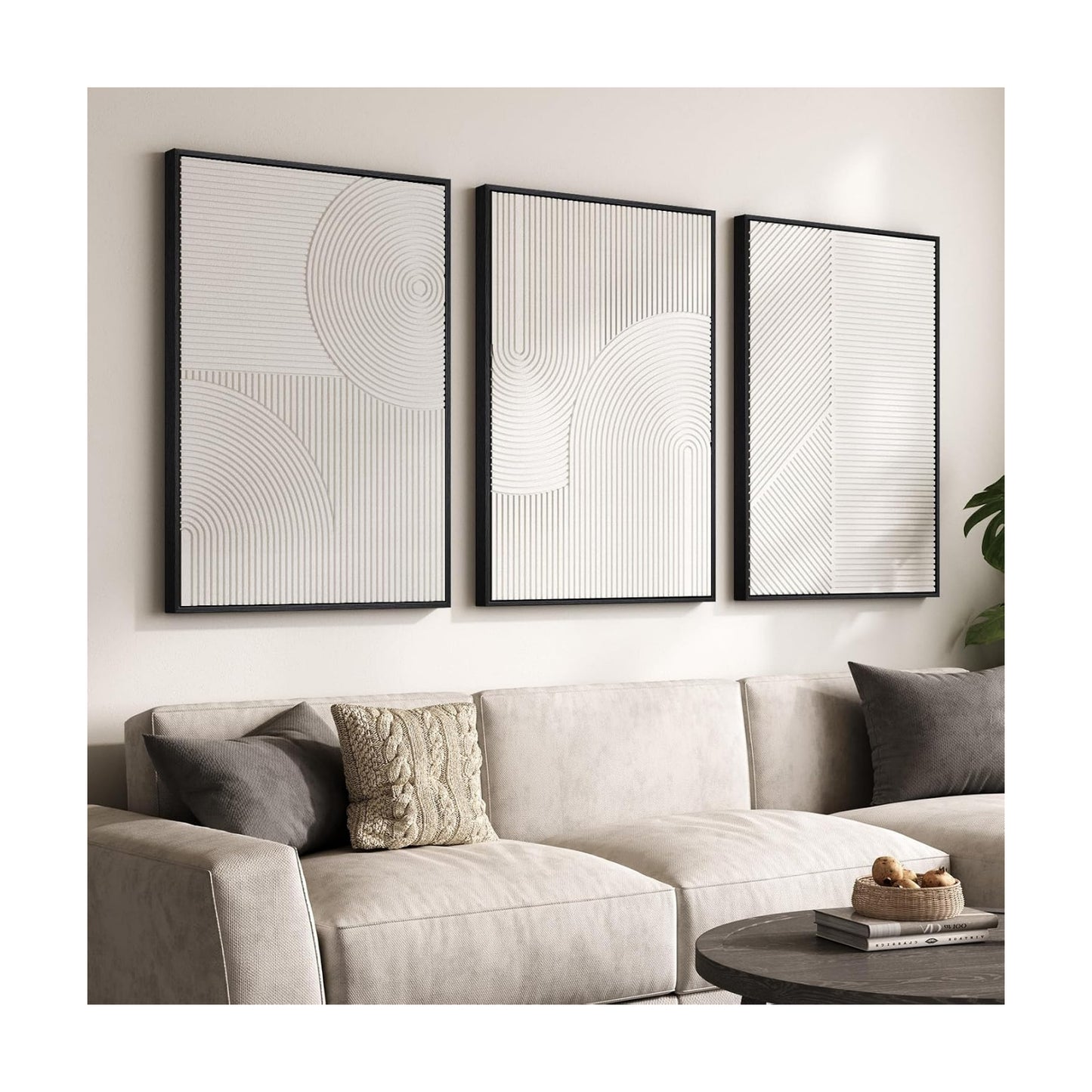 Large 3D Textured Modern White Abstract Wall Art for Living Room, 3 Piece