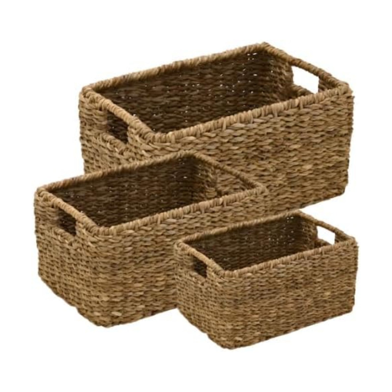Seagrass Woven Storage Baskets Woven Rectangular Organizer Set / Natural / Set of 3