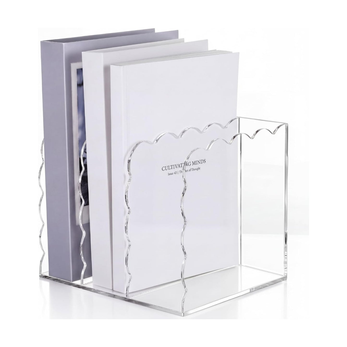Scalloped Magazine File Holder / Acrylic / 8.46 x 7.28 x 6.5 / Standard Style / Clear
