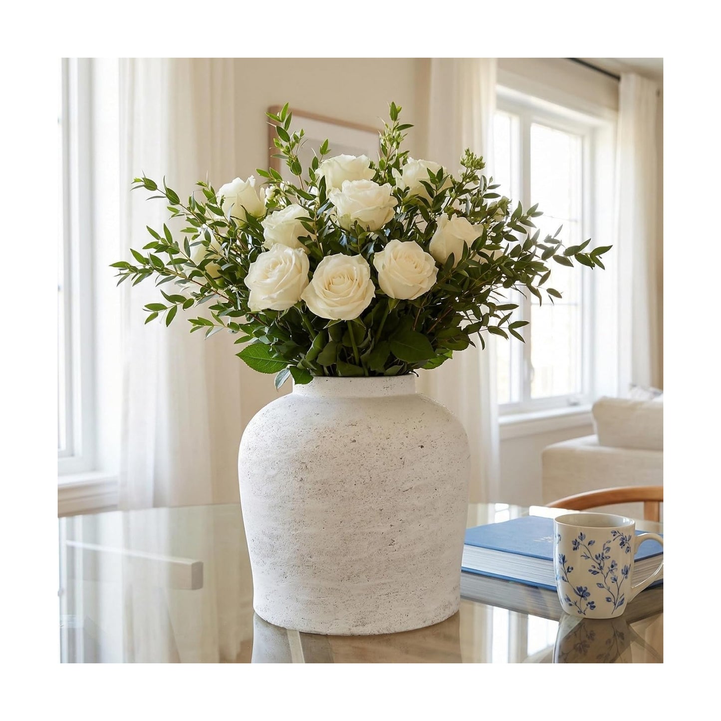 11.02" Round Ceramic Vase / 11 In-rustic-pearl / White