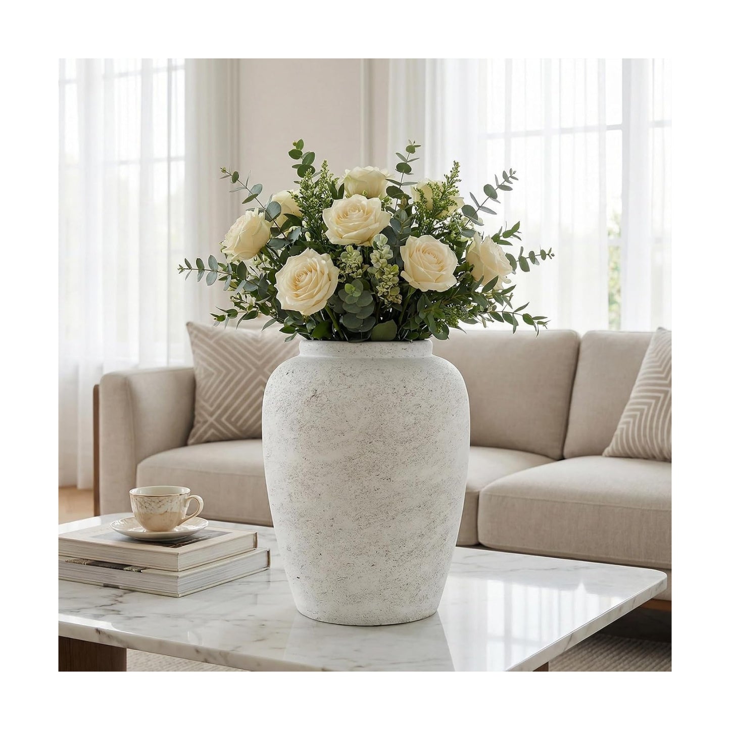 11.62" Round Ceramic Vase / 11.62 In-rustic-pale / White
