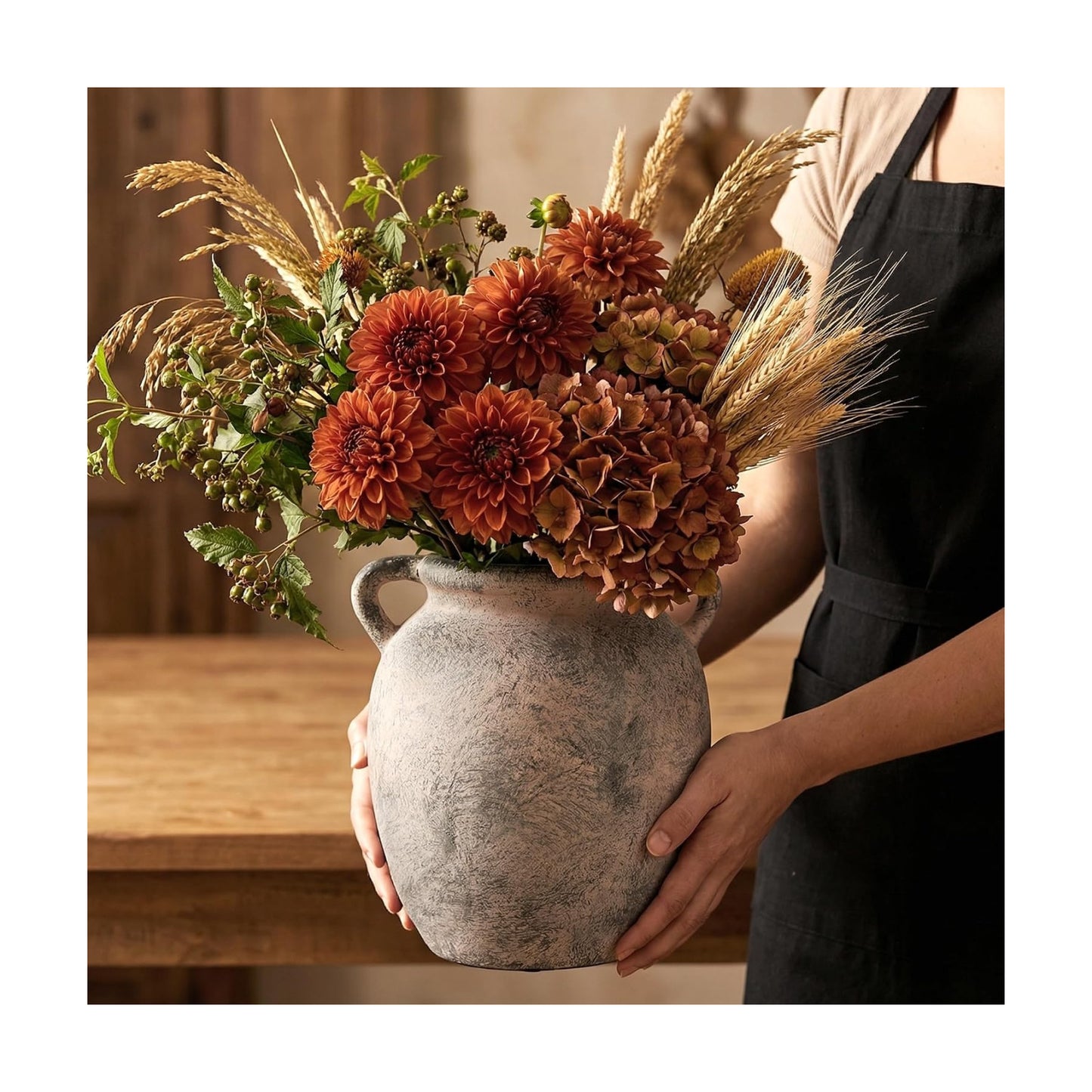 7.28" Double Handle Terracotta Ceramic Vase / 7.28 In-rustic-gray