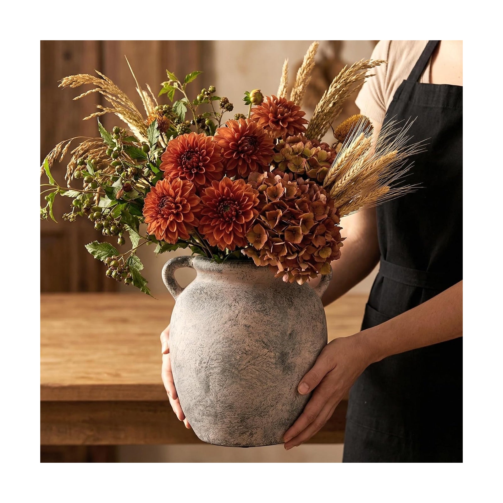 7.28" Double Handle Terracotta Ceramic Vase / 7.28 In-rustic-gray