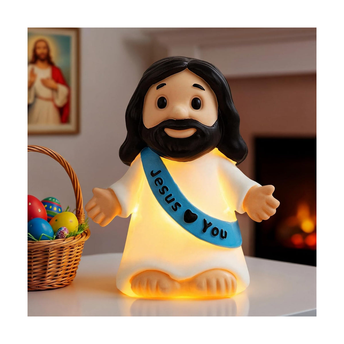 Jesus Night Light,Resin Jesus Sculpture Lamps,Mother's Day,Religious Statue Lamp Gift for Mom,Table Lamp for Bedroom Desktop Holiday Decoration,Baptism Gift for Women