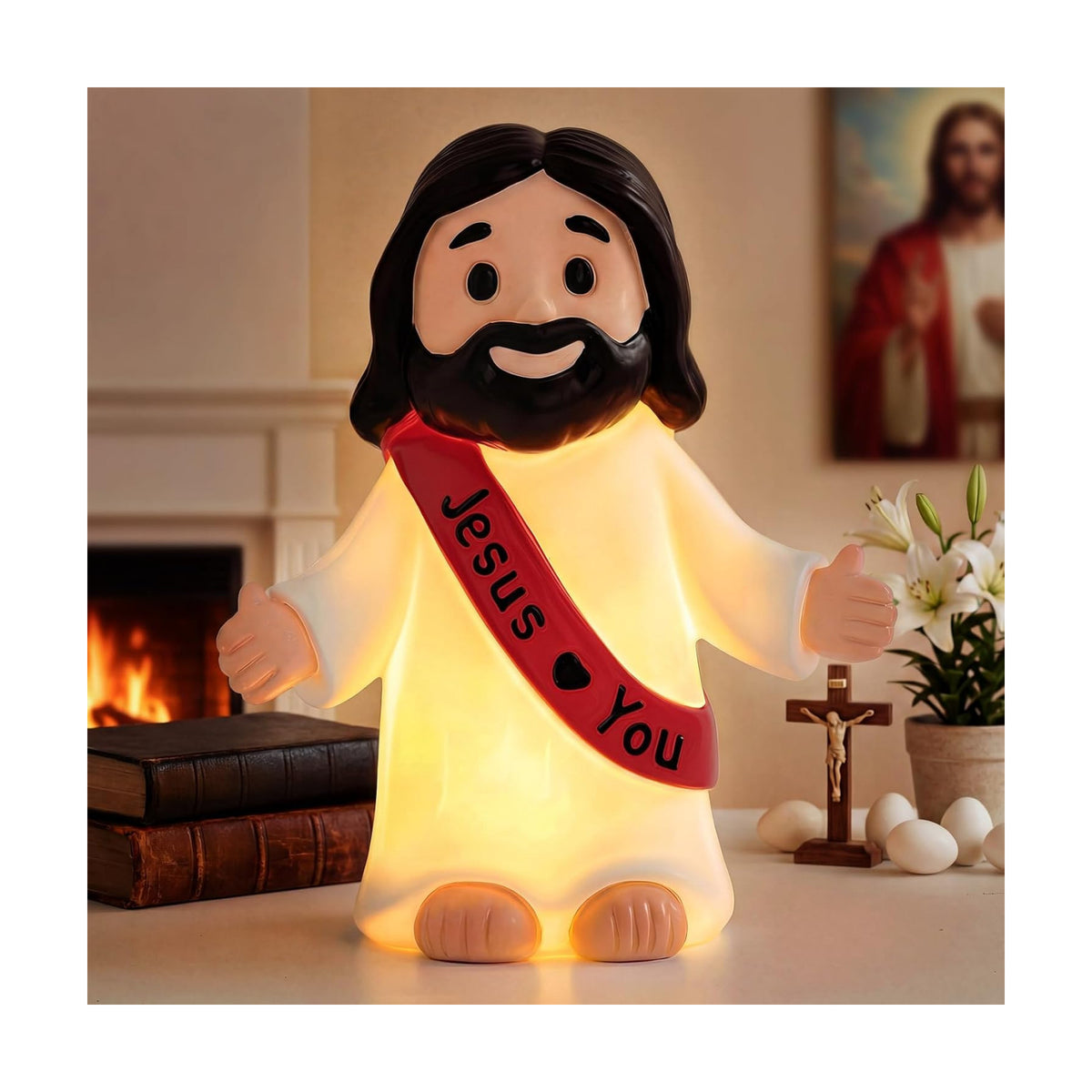 Jesus Resin Figurine,Christian Decor Gift for Mom,Mother's Day,Jesus Night Light Statue Gift for Mom,Figure for Home Office Table Decor Religious Gift