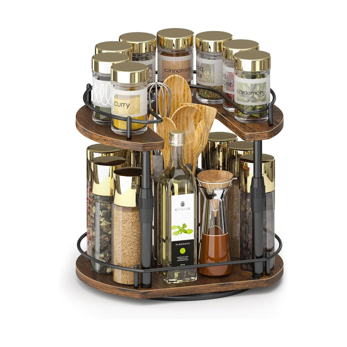 Across-Star Lazy-Susan-Spice-Rack -Organizer For Cabinet With Adjustable Height, 12 inch Rotating Seasoning Holder