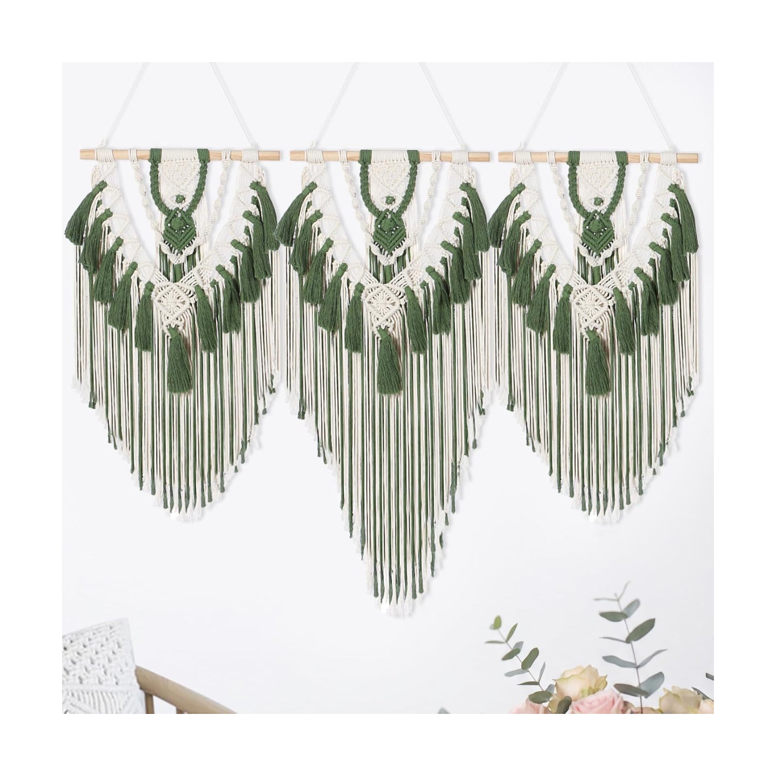 Large Boho Macrame Wall Hanging Wall Decor Bohemian Woven Handmade Tapestry / Green