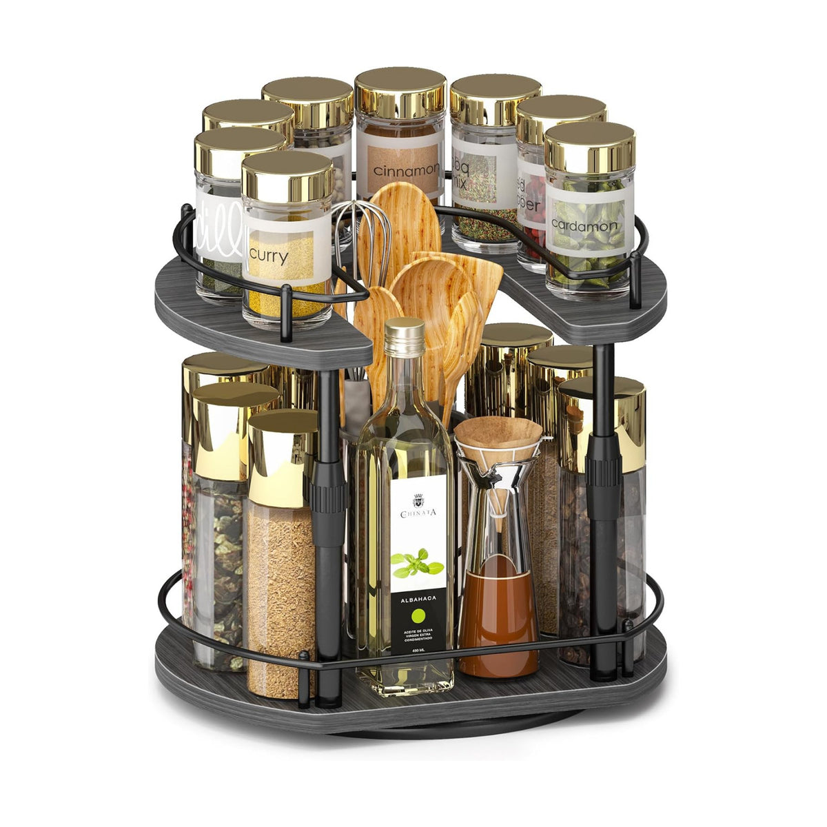 Across-Star Lazy-Susan-Spice-Rack -Organizer For Cabinet With Adjustable Height, 12 inch Rotating Seasoning Holder